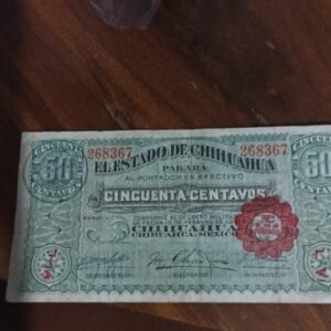 BILLETE DE COLECCION CINCUENTA CENTAVOS ESTADO DE CHIHUAHUA AÑO 1914