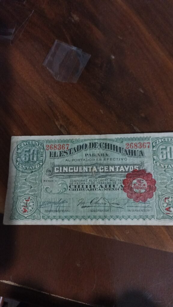 BILLETE DE COLECCION CINCUENTA CENTAVOS ESTADO DE CHIHUAHUA AÑO 1914