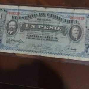BILLETE DE COLECCION UN PESO ESTADO DE CHIHUAHUA AÑO 1914
