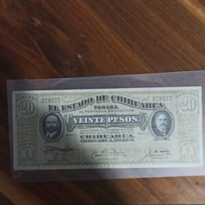 BILLETE DE COLECCION VEINTE PESOS DOS CARITAS AÑO 1914 ESTADO DE CHIHUAHUA