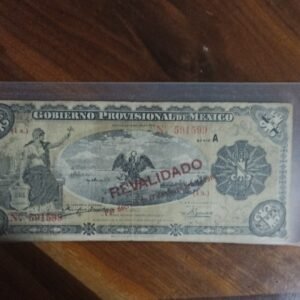BILLETE DE COLECCION UN PESO SERIE A GOBIERNO PROVISIONAL DE MEXICO AÑO 1914