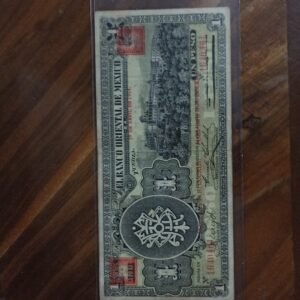 BILLETE DE COLECCION UN PESO DE PUEBLA BANCO ORIENTAL DE MEXICO AÑO 1914