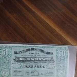 BILLETE DE COLECCION CINCUENTA CENTAVOS ESTADO DE CHIHUAHUA AÑO 1914