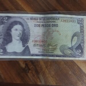BILLETE DE COLECCION DOS PESOS ORO DE COLOMBIA AÑO 1972