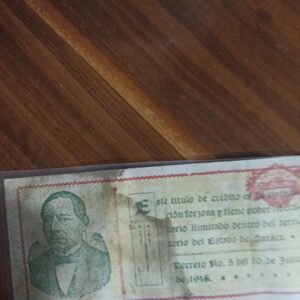BILLETE DE COLECCION UN PESO DE OAXACA JUAREZ AÑO 1915