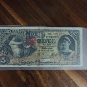 BILLETE DE COLECCION CINCO PESOS BANCO DE MEXICO AÑO 1908