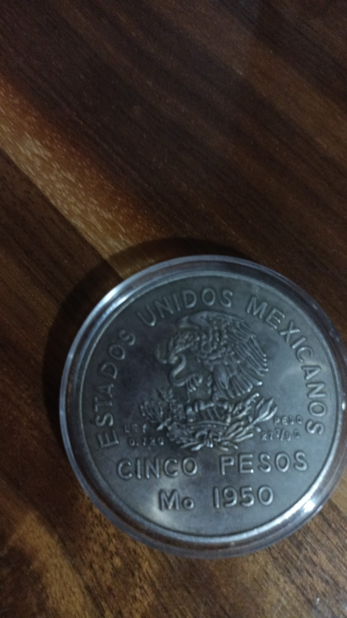 MONEDA DE COLECCION CINCO PESOS DE PLATA INAGURACION DEL FERROCARRIL DE MEXICO AÑO 1950 - Image 3