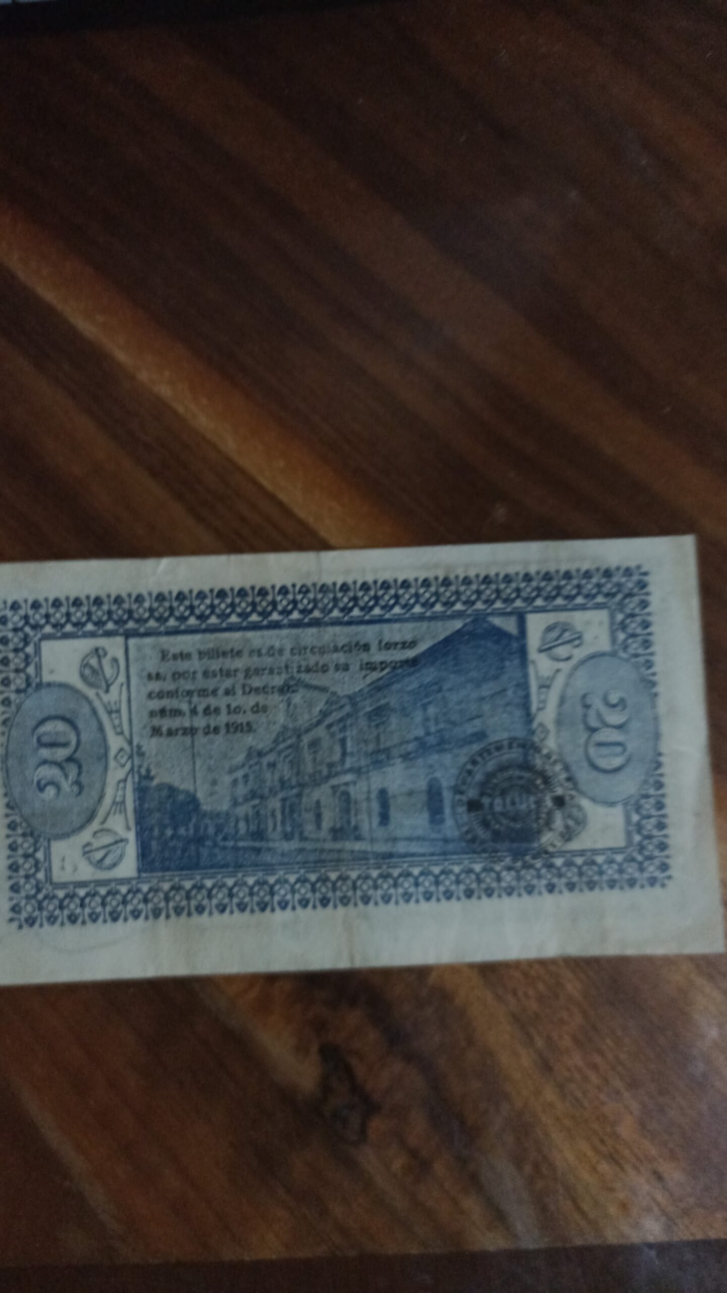 BILLETE DE COLECCION VEINTE PESOS DE TOLUCA AÑO 1915 - Image 3